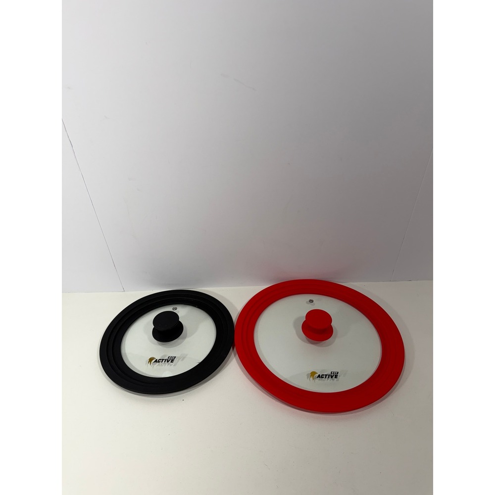Ezy Active‎ Universal Glass Lids Set of 2 Red Black Silicone Rim Steam Vent 12in